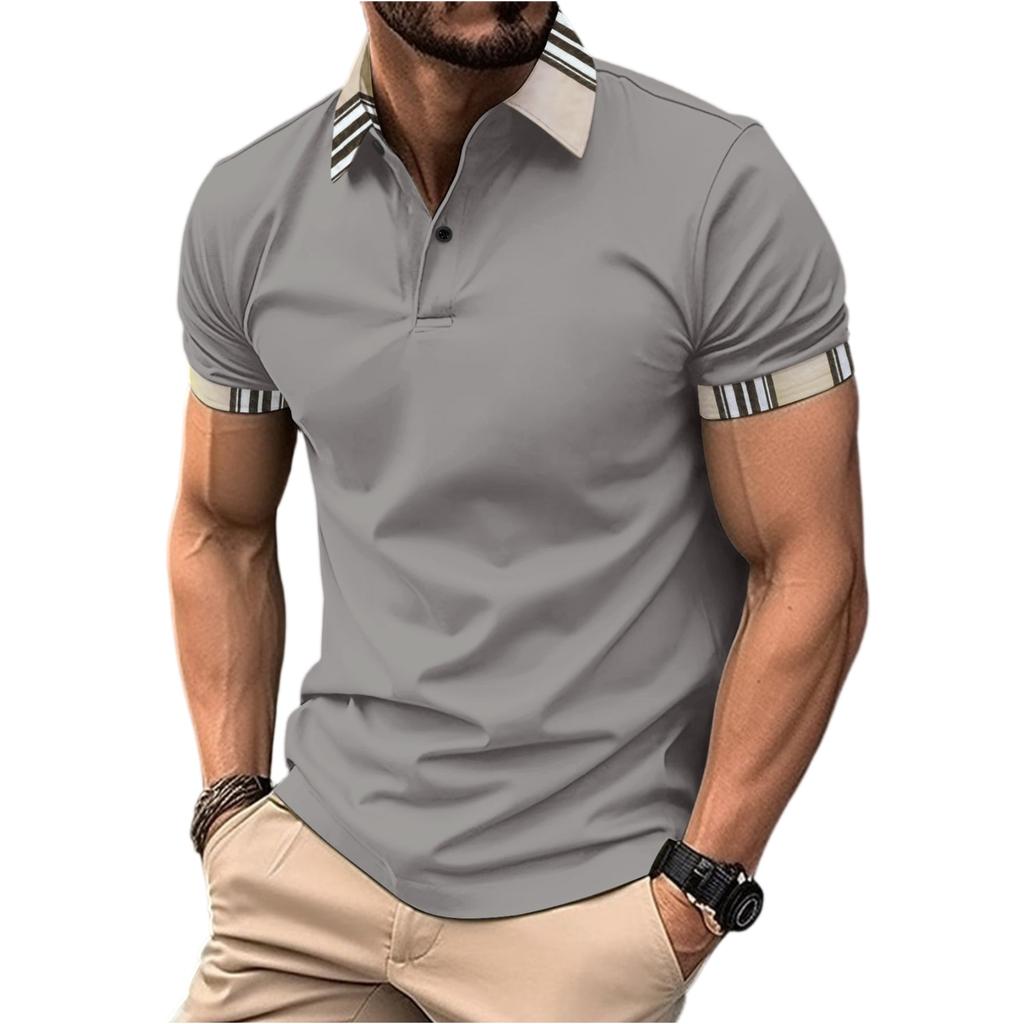 Mehrfarbiges Sport-Freizeit-T-Shirt für Herren - Kragenloses Kurzarmhemd für Herren