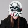 Knit Skull&Rose Beanie Hat for Students Adult Windproof Foldable Winter Hat Handmade Halloween Keep Warm Cycling Hat