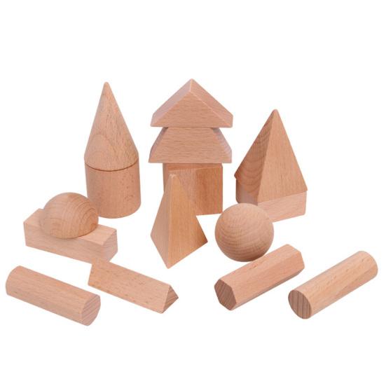 15Pcs Wooden Blank 3D Geometry Solid Blocks Kids Learning Math Educational Toy
