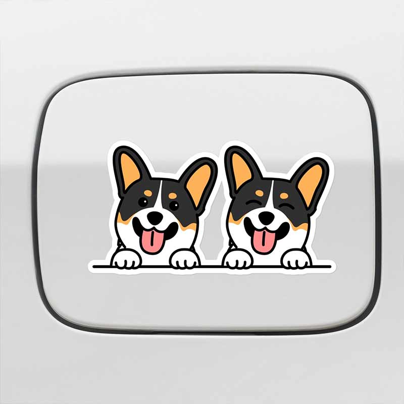Two Tricolor Corgi Car Stickers Waterproof Vinyl Decals Auto Body Window Bumper Decor Motorcycle Helmet Stickers TM227