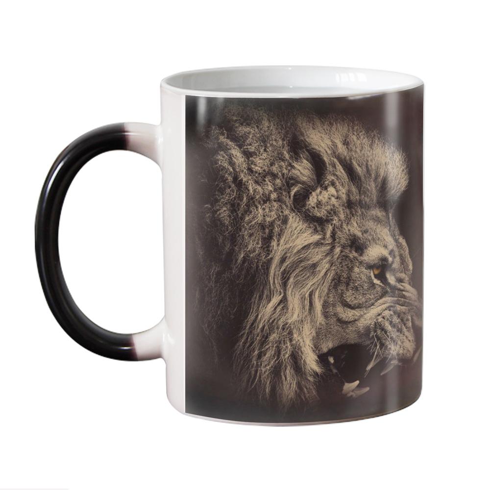 Funny Novelty Animal Lion Ceramic Color Changing Coffee Mugs, Magic Tea Cup Mug, Surprised Gift, 330ML
