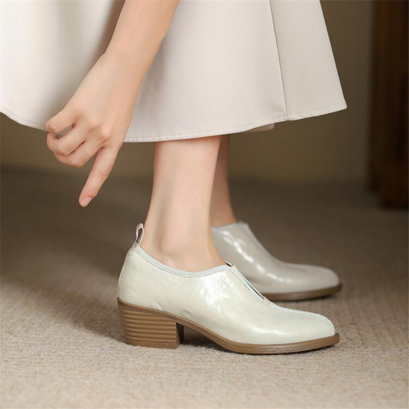 Fashion New Autumn Genuine Leather Women Shoes Fashion Round Toe Shoes for Women Chunky Heel Shoes High Heel Women Pumps Zapatos Mujer