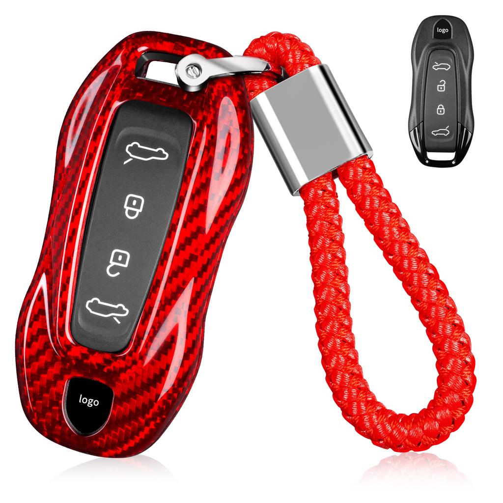 ADY4 Real Carbon Fiber Key Fob Cover with Keychain Fits Porsche Macan 4 EV Electric Model 2024 2025 Taycan 2022 Key Shell Accessories