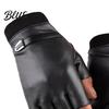 Micro Velvet Lining Finger Faux Men Autumn 1 Pair Riding Gloves Winter Half Black Leather