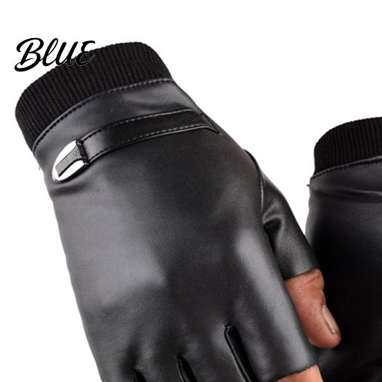 Micro Velvet Lining Finger Faux Men Autumn 1 Pair Riding Gloves Winter Half Black Leather