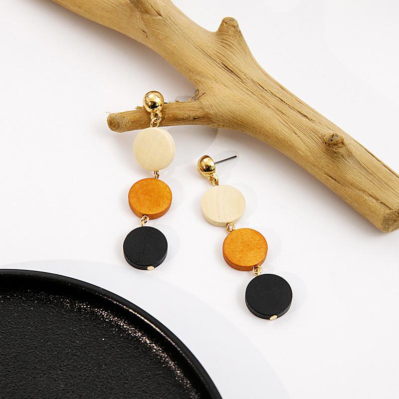 Vintage Wooden Beaded Long Drop Earrings For Women Bohemia Handmade Geometric Wood Earring Pendant Jewelry