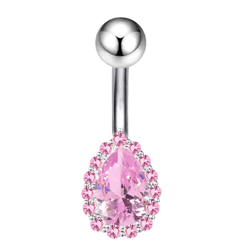 Fashion Sexy Pink Zircon Heart Belly Button Rings For Women Girls Stainless Steel Heart Navel Piercing Barbell Cute Belly Rings