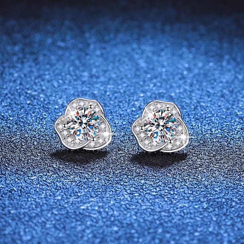 Elegant Womens Sterling Camellia Flower Earrings With D Color Moissanite 1ct Total 925 Sterling Silver