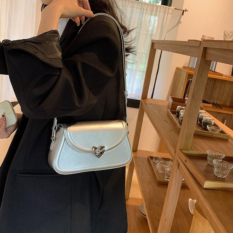 Love Buckle Silver Crossbody Shoulder Bags For Women Small Purse PU Leather Female Handbags