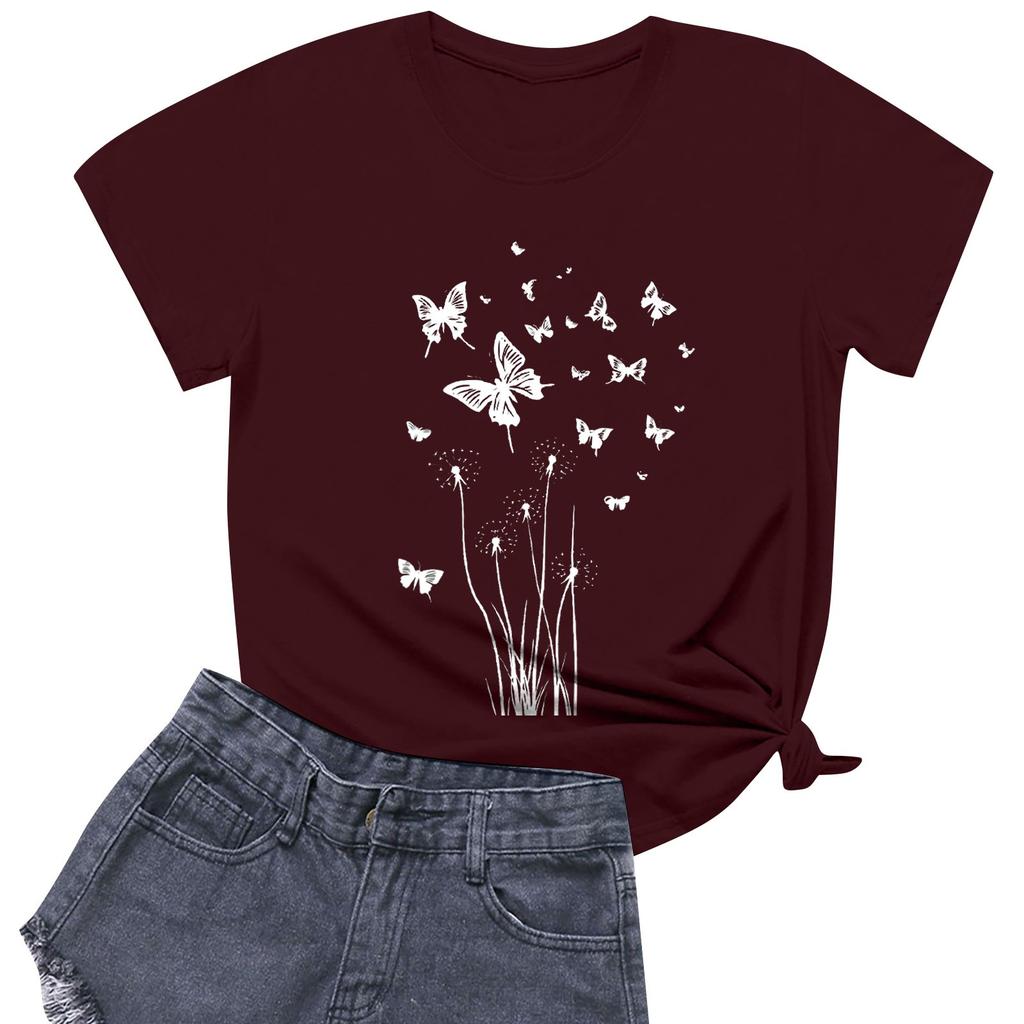 Γυναικεία Μόδα Casual Μπλούζες Πουλόβερ με Μανίκι Κοντό και Στρογγυλή Λαιμόκοψη με Ποικίλα Μοτίβα