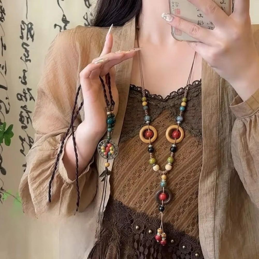 Vintage Bohemian Long Sweater Necklace Asymmetric Geometric Bohemian Necklace for Girls