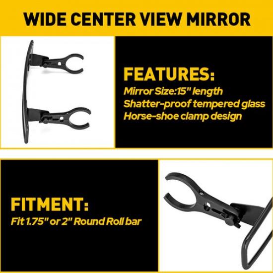 HD UTV Rear View Mirror Center Set 1.75" 2" - Adjustable Fit Polaris RZR Mirrors