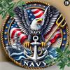 Vintage Eagle Navy Metal Sign Round Wall Art Home Outdoor Decor Fourth of July Patriotic Gift Customized