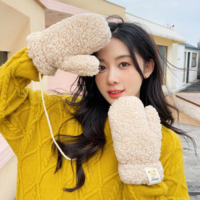 

Осень и зима милые плюшевые перчатки-мишки на шею с пальцами для тепла и защиты от холода утолщенные плюшевые велосипедные перчатки женские One Size