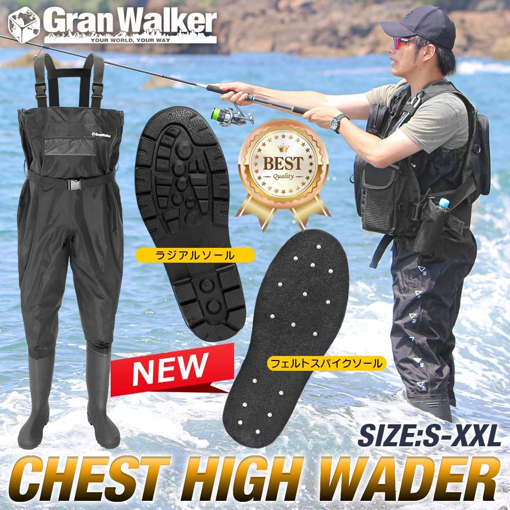 Gran Walker Fishing Waders Chest High Waders Radial Sole Fishing Shoes Waterproof Disaster Prevention Goods BK S M L XL 2XL Gran Walker size radial