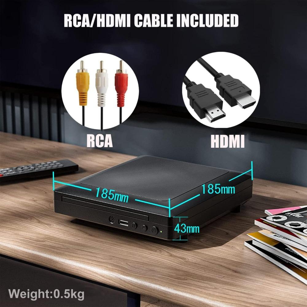 Mini HD DVD-Player, Heim-CD-Player, DVD-Player für TV, wird mit HDMI- und RCA-Audio-Video-Kabeln geliefert, aufrüstbar auf HD 1080p