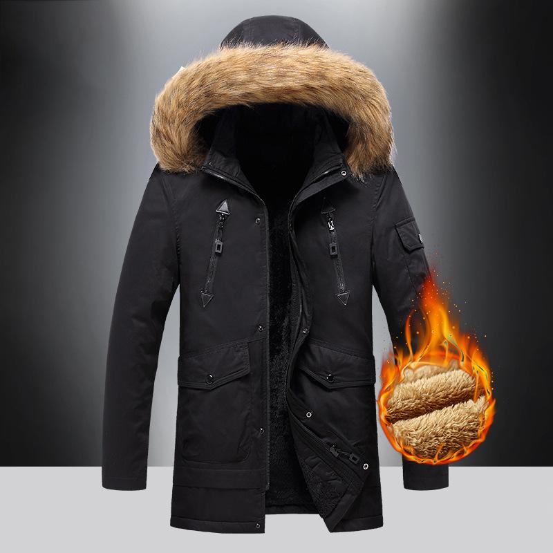 

Зимнее мужское флисовое утепленное хлопковое пальто средней длины свободного кроя XXXL чёрный