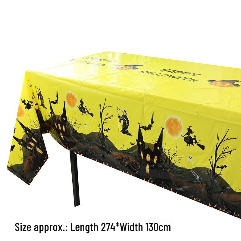 Zestaw zastawy stołowej na imprezę tematyczną Halloween: Obrus dyniowy, Talerzyki i kubki jednorazowe