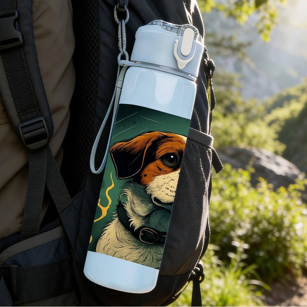 1PC Hound Dog Portrait Art 750ml Color Plastic Sports Water Bottle Leakproof Flip Straw Lid Suitable for Sports Office Home Use