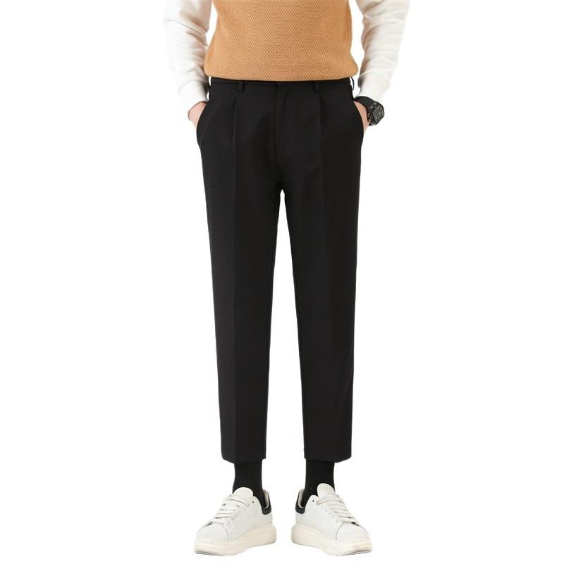 Pants men's spring and autumn repair new drape anti-wrinkle pants men's loose blue solid color straight nine-point casual pants