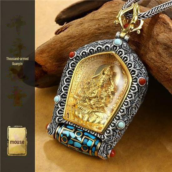 Guardian God Buddha Dzi Bead Pendant Necklace: Wealth God's Green Tara for Men and Women