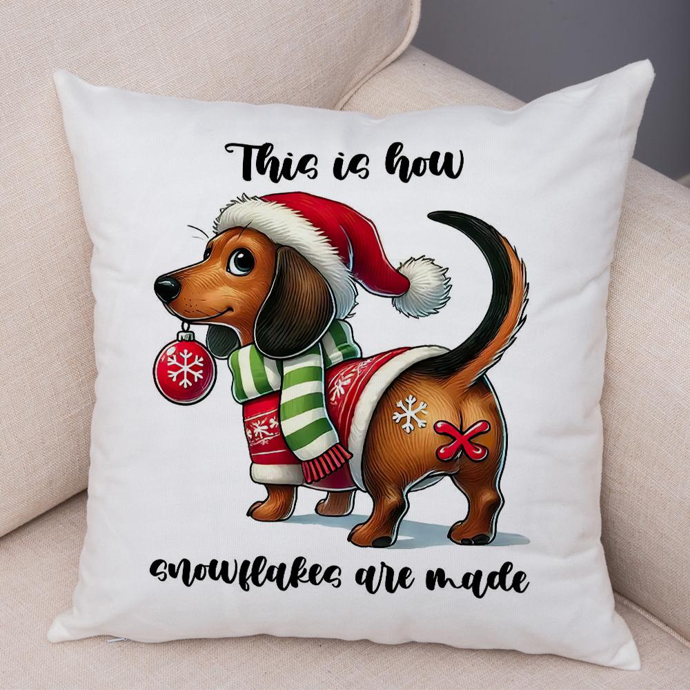 Merry Christmas Paw Pillowcase Double Print Merry Woofmas Dogs Cushion Cover Soft Plush Merry Dogmas Trees Pillowe Case for Sofa 40x40cm