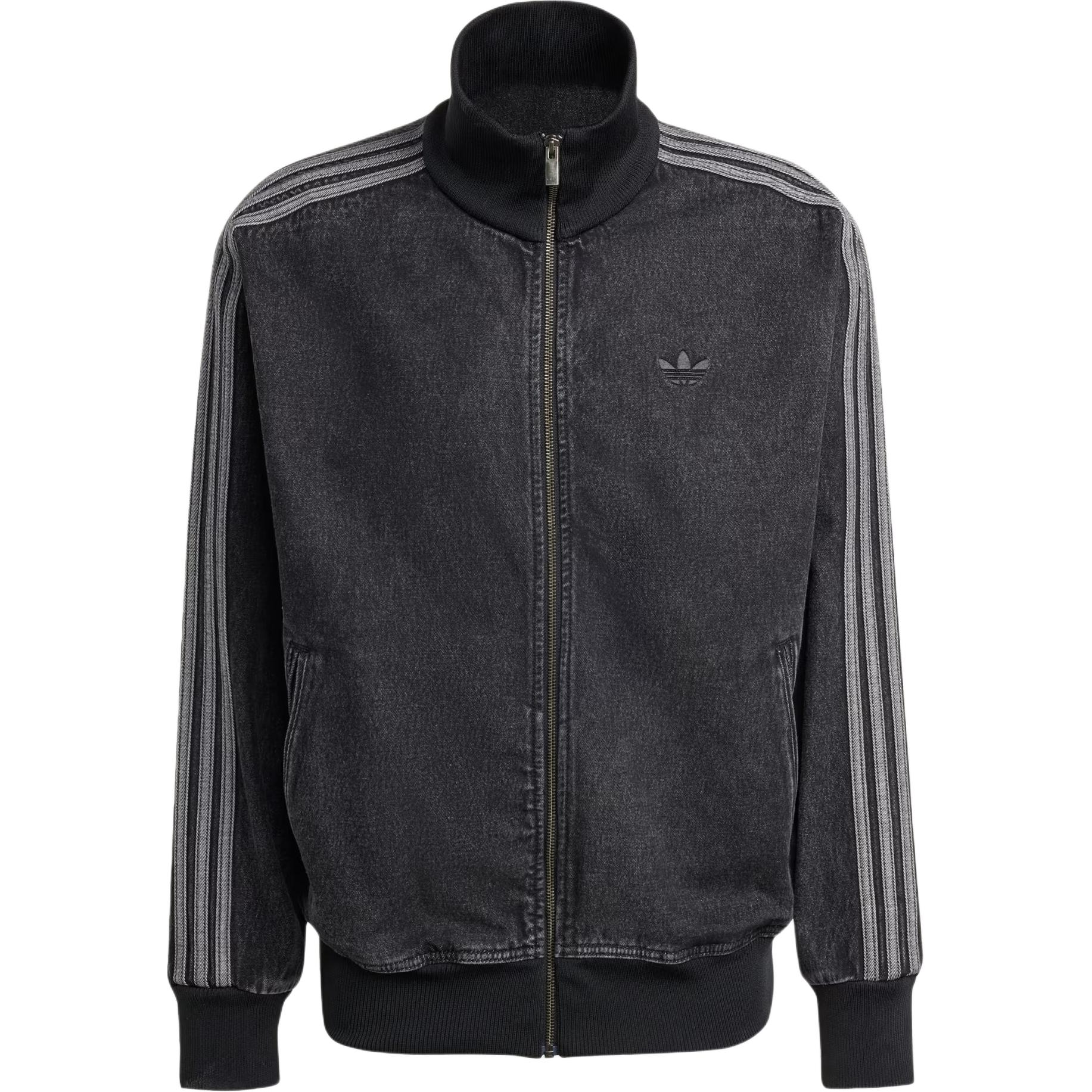 Adidas Originals Adicolor Denim Firebird Track Top Loose Fit Full Zip Stand Collar Trefoil Logo True Black Denim KD1516 S