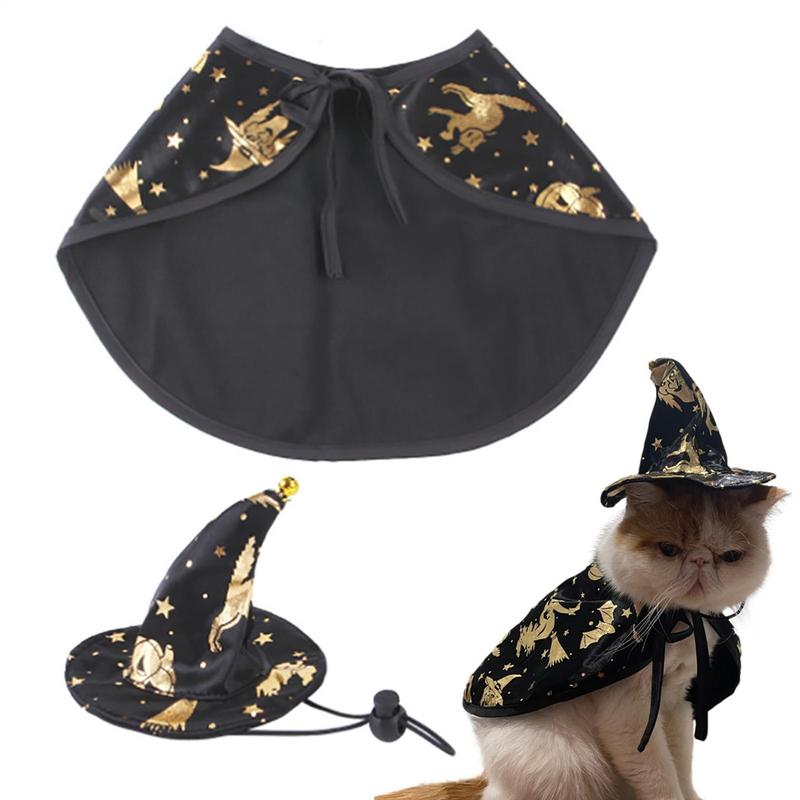 Katzenhexe Kostüm Haustier Halloween Umhang Gold Druck Design Cosplay Umhang Für Katzen Hunde Kleine Tiere Party Festlich Fotografie