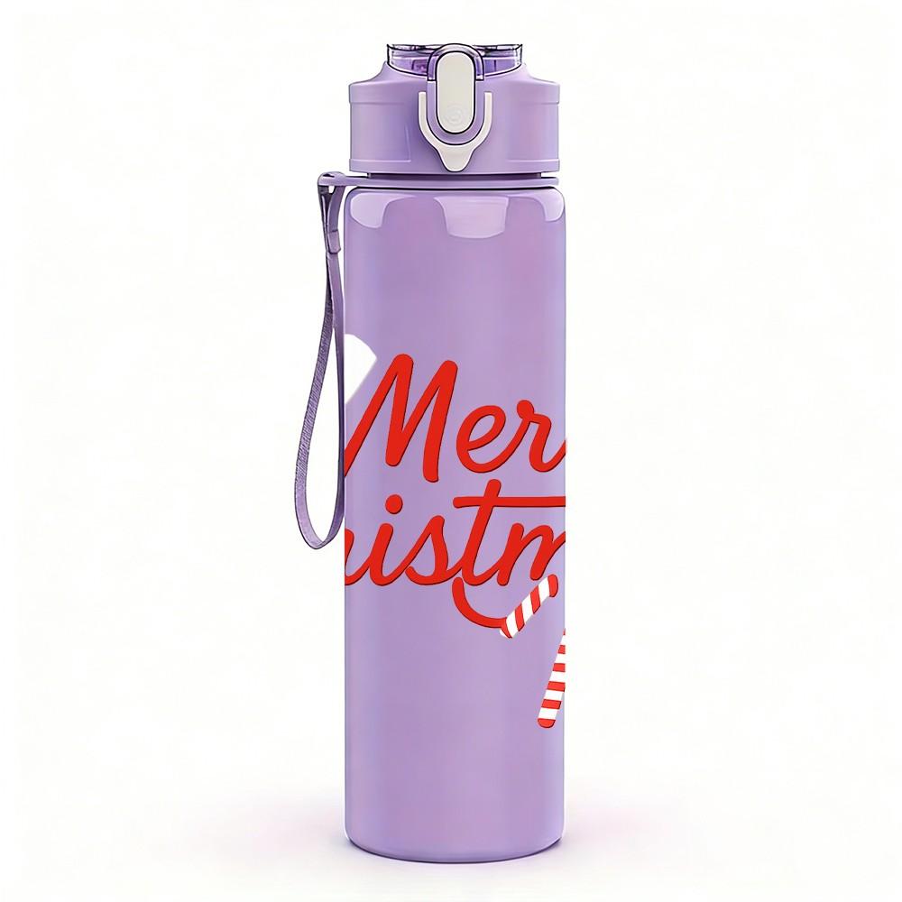 1PC Merry Christmas Red Text Letter 750ml Color Plastic Sports Water Bottle Leakproof Flip Straw Lid Suitable for Sports Office Home Use