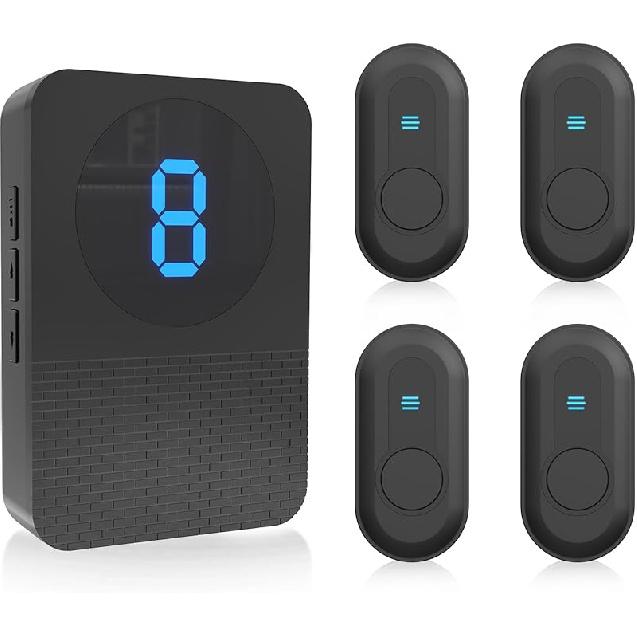 CallToU Caregiver Pager Wireless Call Button System Call Bell Alert Button Wireless Calling System for Elderly at Home/Deaf Eldrely/Clinic/Medical CC22WH 4-1