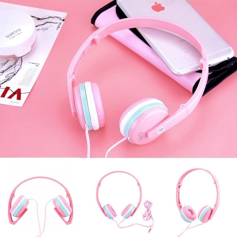 Jente Søt Farge Hodetelefoner Sammenleggbare Hodetelefoner Rosa Hodetelefoner med MIC for Xiaomi Student Barn Bursdagsgaver