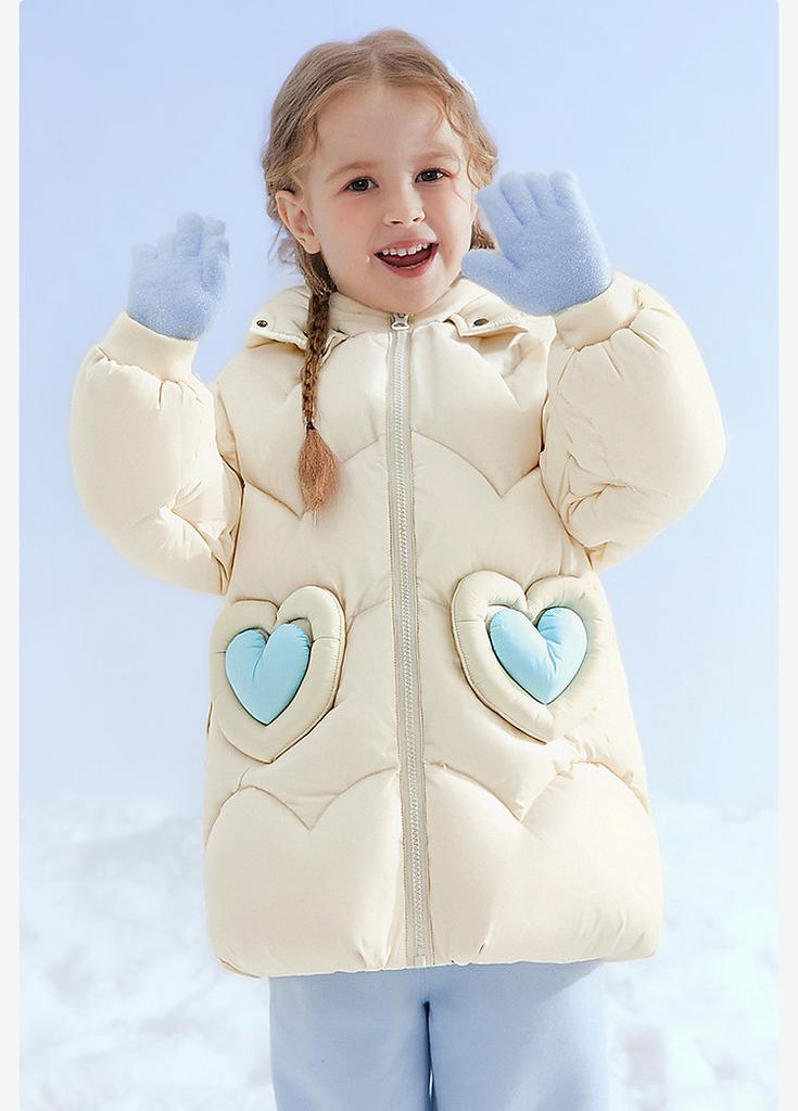 [Hooded Windproof Love Decoration] Medium length Down Jacket for Infants and Girls, 25 Winter Children's Warm Coat