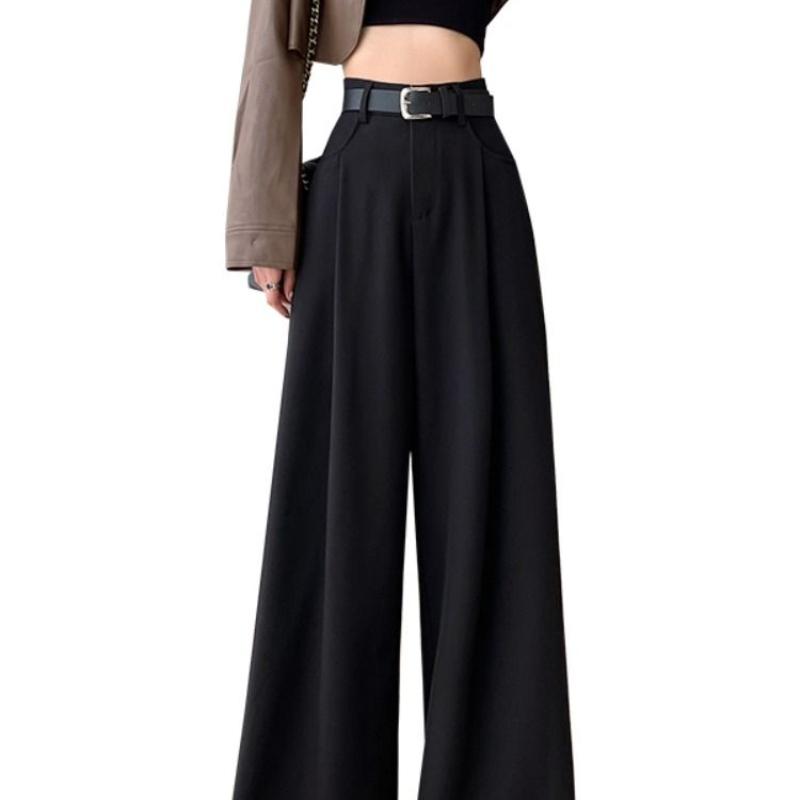 Dopamine High-Waisted Drapey Floor-Length Wide-Leg Trousers for Women - Korean Style Casual Suit Pants (Spring/Fall)