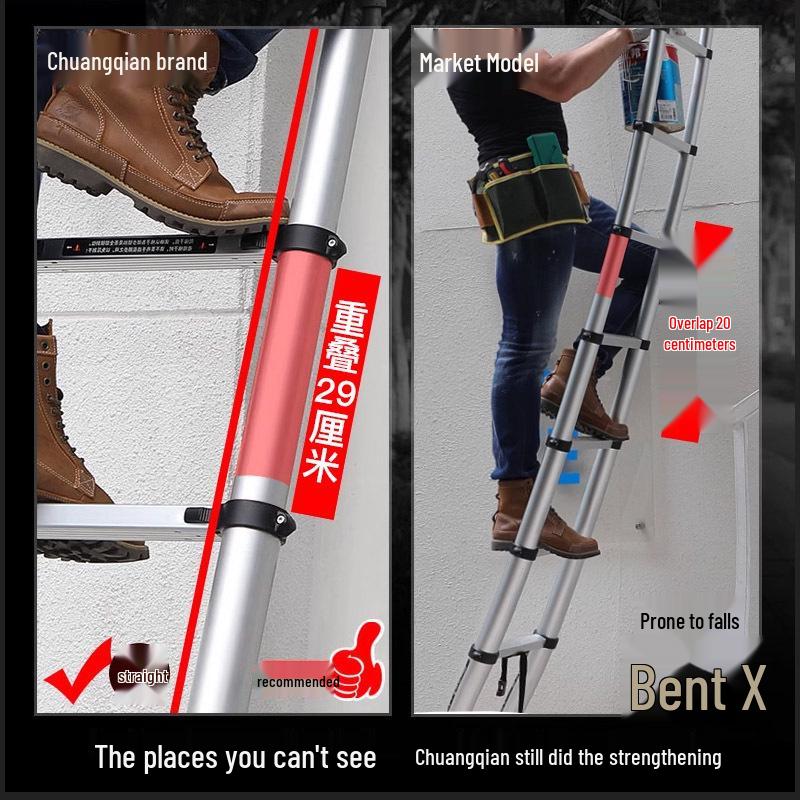 Aluminum Alloy Telescopic Folding Extension Ladder, Multifunctional A-Frame Design, Portable & Thickened for Engineering Use, Free Shipping