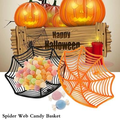 Halloween Spider Web Candy Basket Black Orange Candy Bowl Plastic Candy Box Halloween Decoration