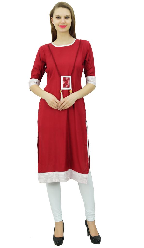 Bimba Women Rayon Tunic 3 4 Sleeve Chic Kurti Kurta Indian Ethnic Dress