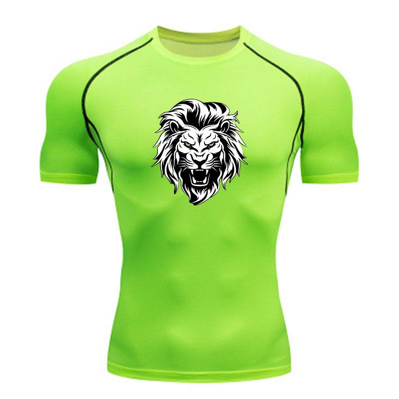 Men's Compression Fitness T-Shirt, Aggressive Roaring Lion H