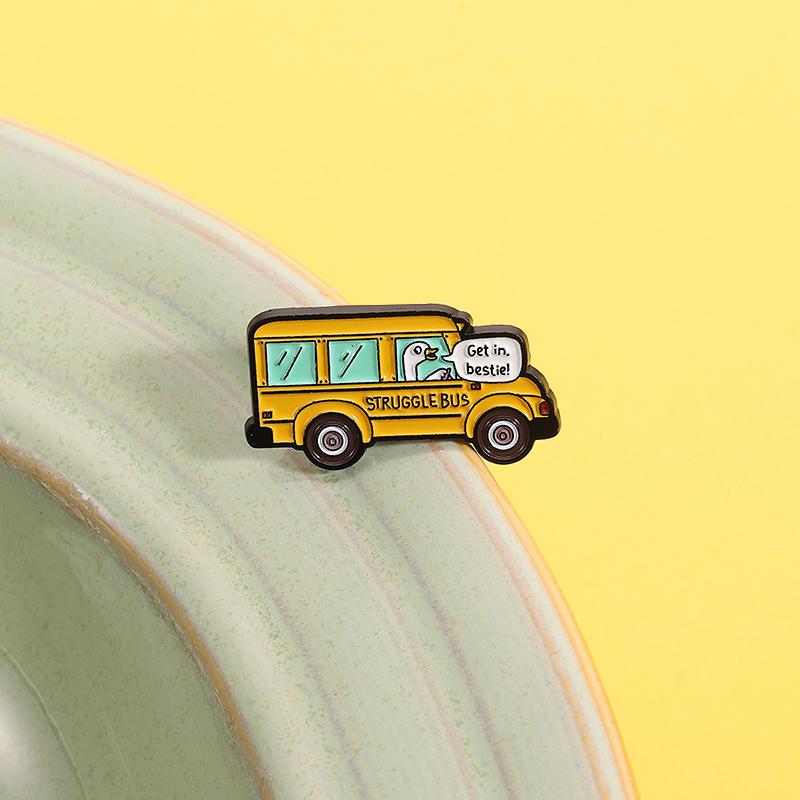 Get In Bestie Struggle Bus Enamel Pin Cute Silly Goose Mental Health Anxiety Brooch Lapel Badge Funny Jewelry Gifts For Friends