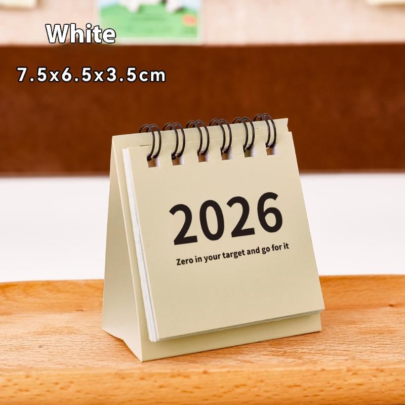 

2025-2026 Mini Simple Calendar Small Desk Calendar Creative Coil Calendar Planner Desktop Decoration Office Stationery білий