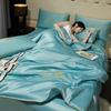 Embroidered Ice Silk Summer Quilt Set: Cool, Luxurious 3-Piece or 4-Piece with Pillowcase for Dorms.