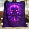 Purple Cthulhu Octopus with Red Eyes Mythical Creature Fleece Blanket Dark Fantasy Art Soft Plush Throw Blanket for Horror Fans
