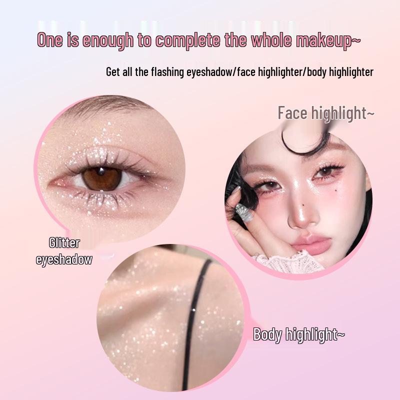 Xixi Silver Moon Highlighter Powder: Pearlescent Iridescent Korean-Style Eyeshadow & Contour Illuminating Powder