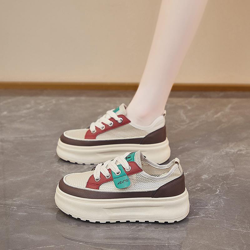

Platform net shoes women s breathable board shoes women s 2025 spring and summer Korean version student thin hollow height increase casual sports sho 35