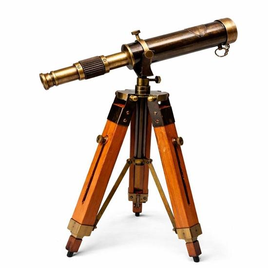 Brass Telescope with Wooden Tripod, Nautical Decor Telescope, Maritime Spyglass, Antique Brass Floor Telescope