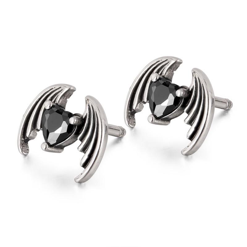 European American Men s Earrings Made Of Stainless Steel With Personalized Creative Design Featuring Zircon Heart-shaped Wings Titanium
