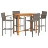 VidaXL 5 Pcs Garden Bar Set Grey Solid Acacia Wood Rattan, Outdoor Bar Table and Chairs, Set of 3295290