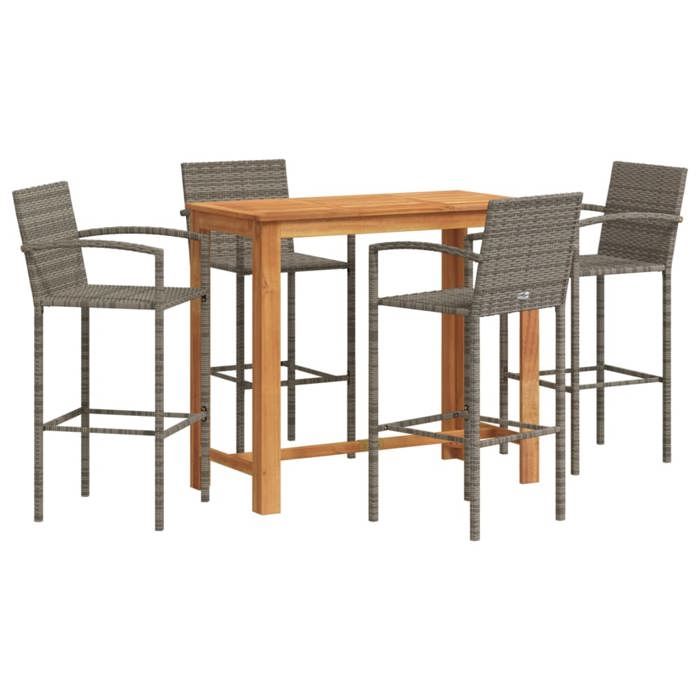 VidaXL Ensemble de bar de jardin 5 pcs gris bois massif acacia rotin, table et chaises de bar d'extérieur, ensemble de 3295290