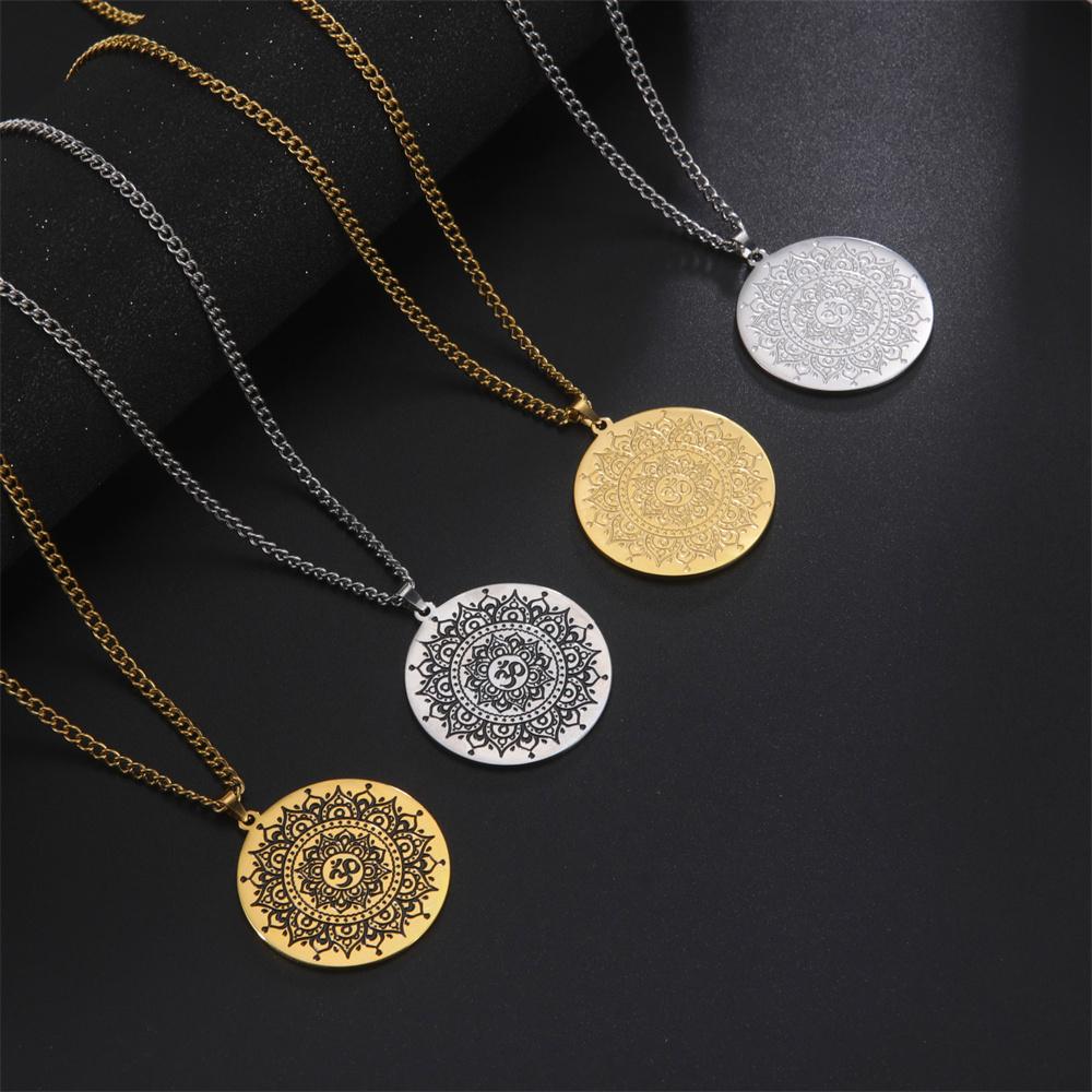  Buddhist Lotus Flower Om Symbol Pendant Necklace Mandala Hindu Yoga Inspirational Meditation Necklaces Religious Jewelry