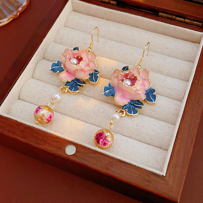 Boucles d'oreilles pendantes vintage fleur dégoulinante perle simulée pompon bijoux pour femmes