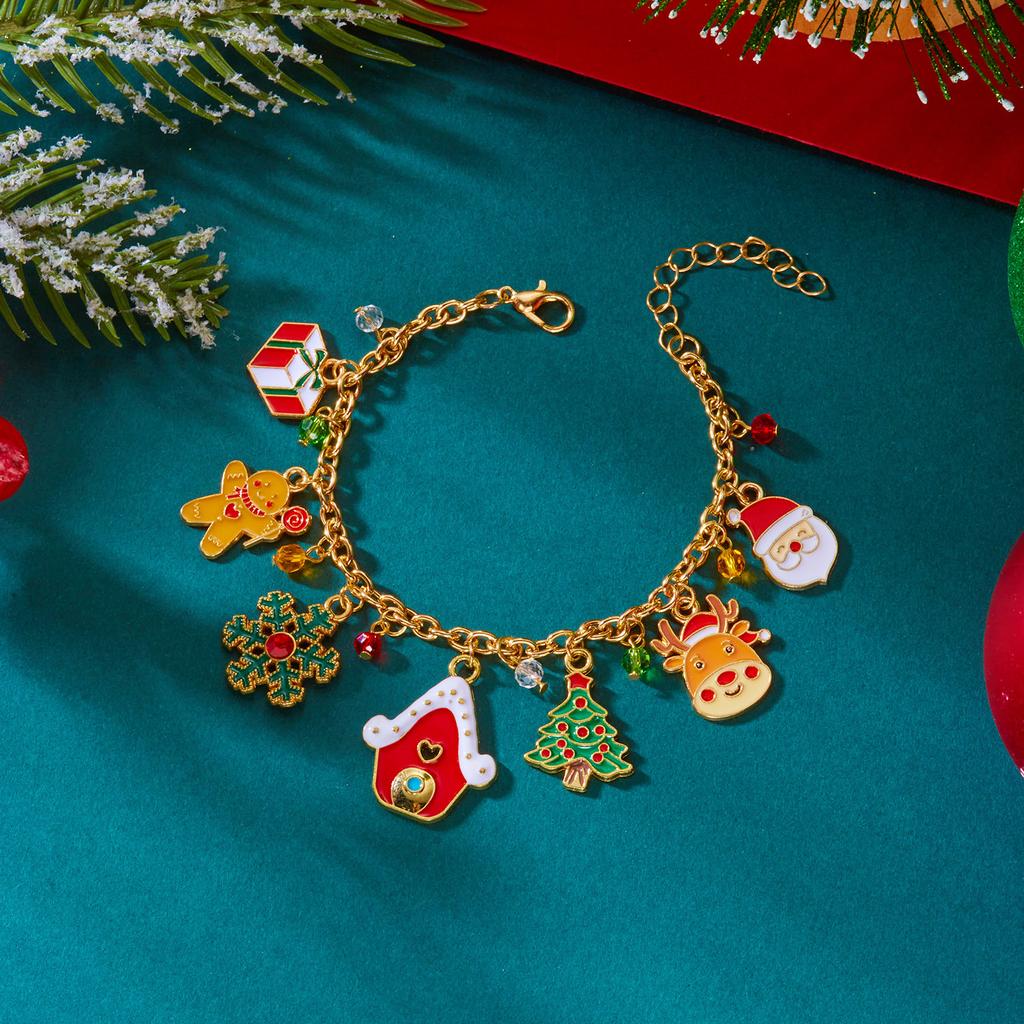 Christmas Bracelet for Women Fashion Elegant Christmas Tree Santa Snowflake Pendant Beaded Bracelets Holiday Party Jewelry Gift for Girls